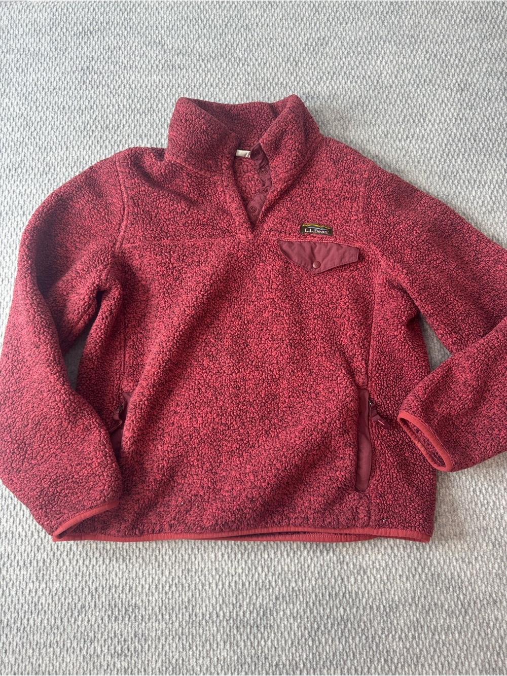 L.L.Bean Red Sherpa Pullover Fleece Jacket Sz M